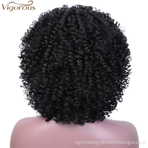 Free sample Black Short Kinky Curly Synthetic Wigs With Bangs For Black Women Glueless Heat Resistant fiber lace front Hair Wigs